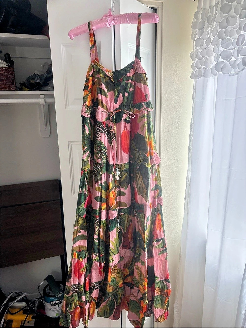 Farm Rio Pink Cocoa Forest Tiered Maxi Dress Pink & Green Large